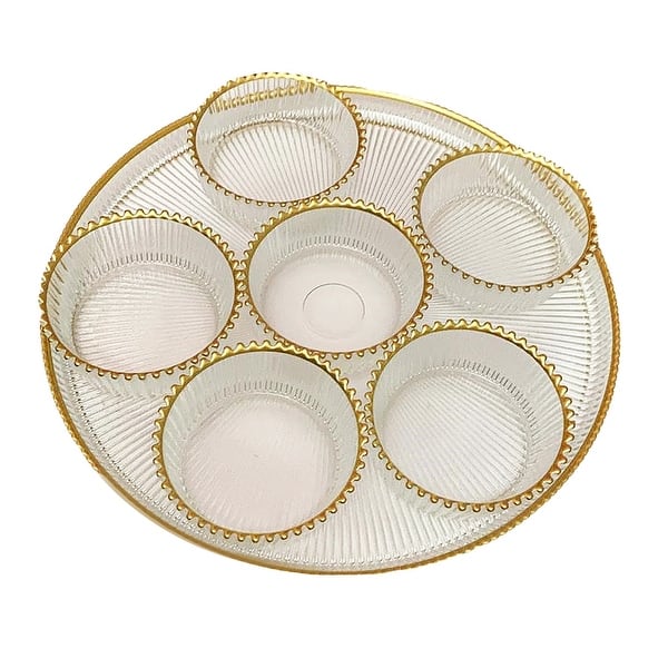 Alice Pazkus 12" Glass Seder Tray With Gold Beaded Trim Bed Bath